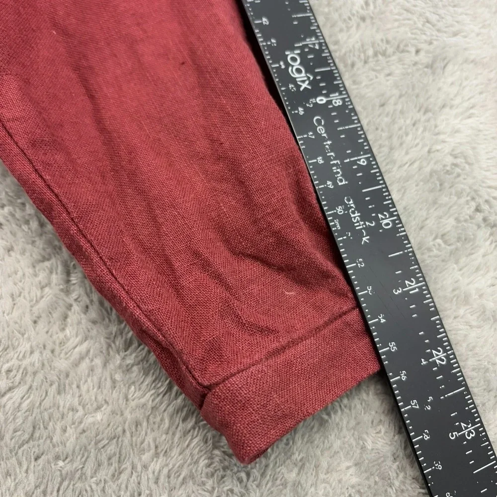 VTG Eileen Fisher Irish Linen Stand Collar Mandarin Shirt Womens‎ S Burnt Red